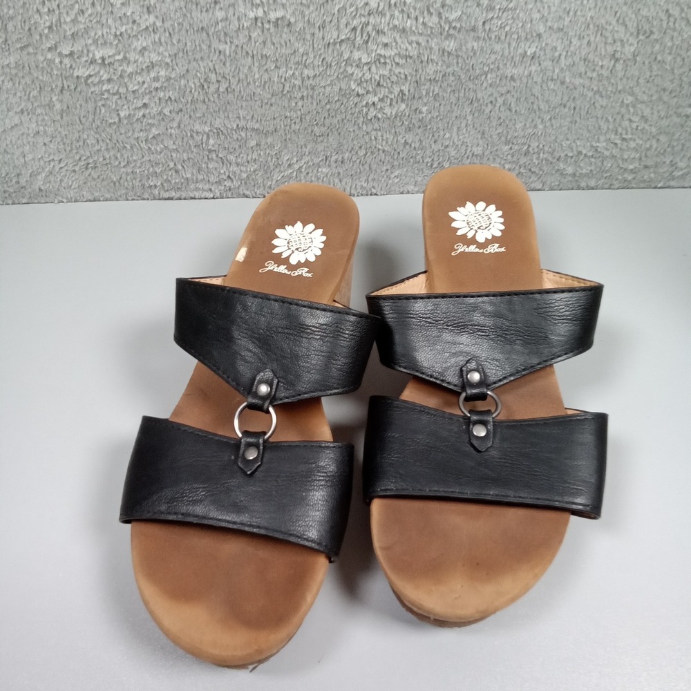Yellow Box Akina Womens Black Cork Wedge Platform Slide Sandals Size 8 - Picture 2 of 6
